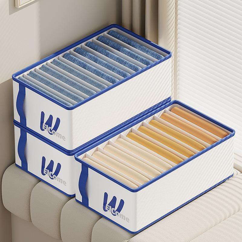 Home Clothing Compartments Moisture-proof Storage Box Foldable Pants Organizer(Gray Small 7-grids)