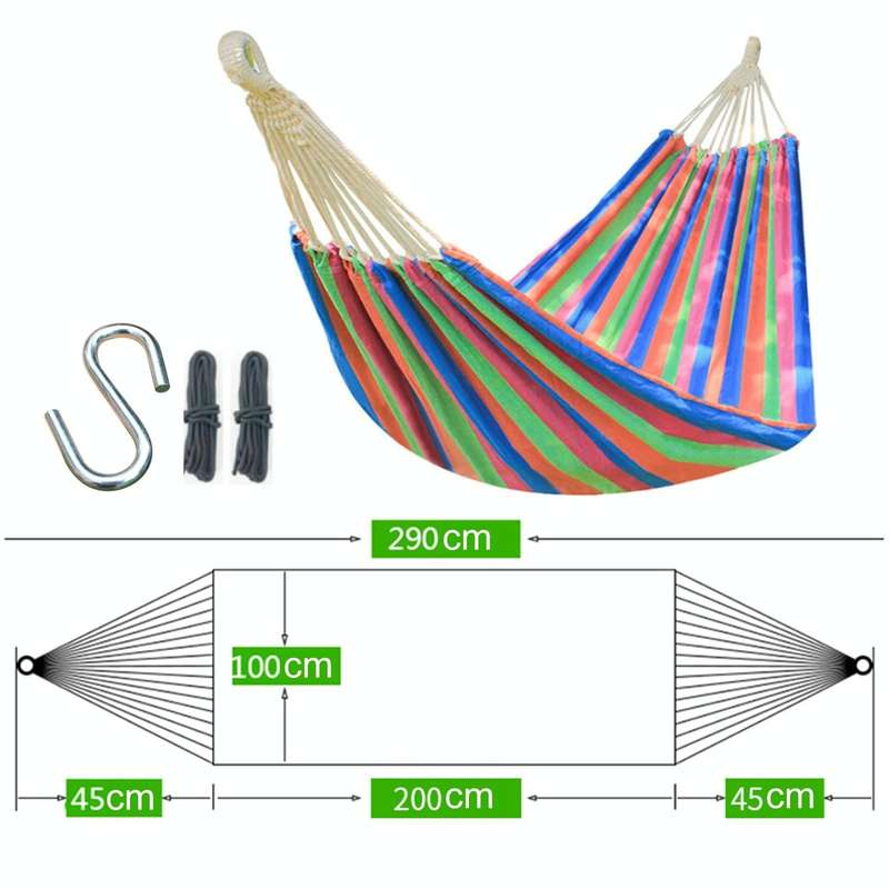 Outdoor Double Thickened Canvas Hammock Indoor Swing with Detachable Curved Rod, Size:190x100cm(G...