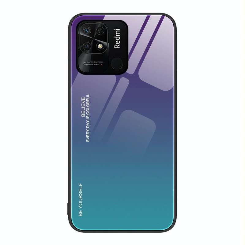 For Xiaomi Redmi 10C Gradient Color Glass Case(Aurora Blue)