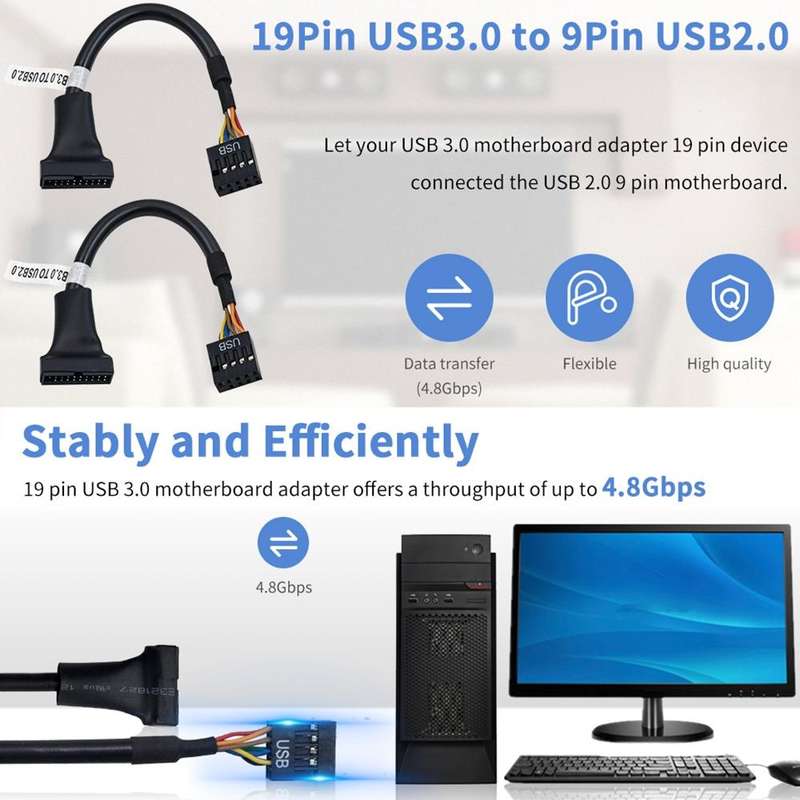 USB 2.0 9Pin Motherboard Female to USB 3.0 19Pin Housing Male Adapter Cable, Length: 15cm(Black)