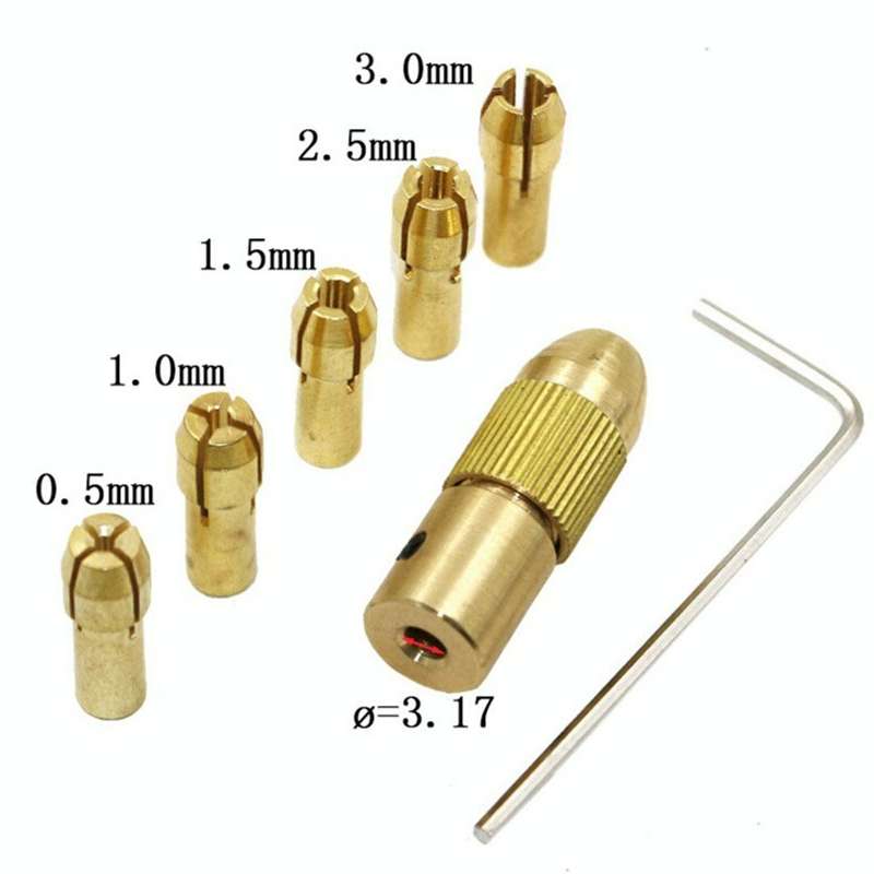 7 PCS/Set Brass 0.5-3mm Small Electric Drill Bit Collet Micro Twist 3.17mm Drill Chuck Set with W...