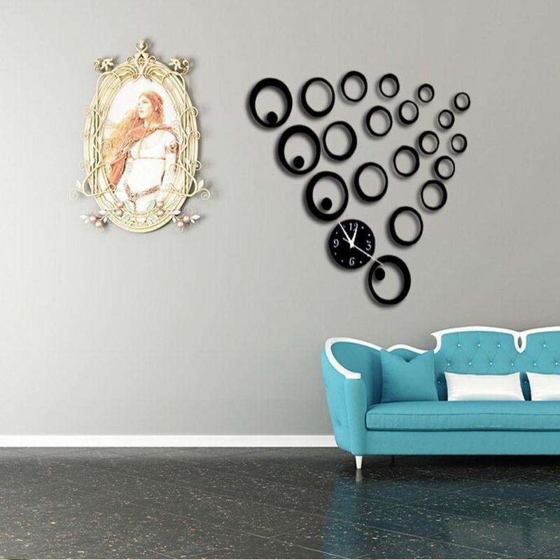 Wall Clock 3D Three-dimensional Acrylic Fashion Mirror Wall Stickers Clock DIY Circle Combination...