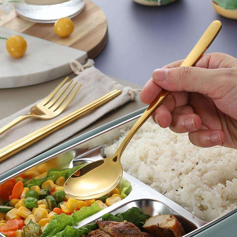 3 PCS / Set Creative Stainless Steel Spoon Fork Chopsticks Portable Tableware Set, Color:Black