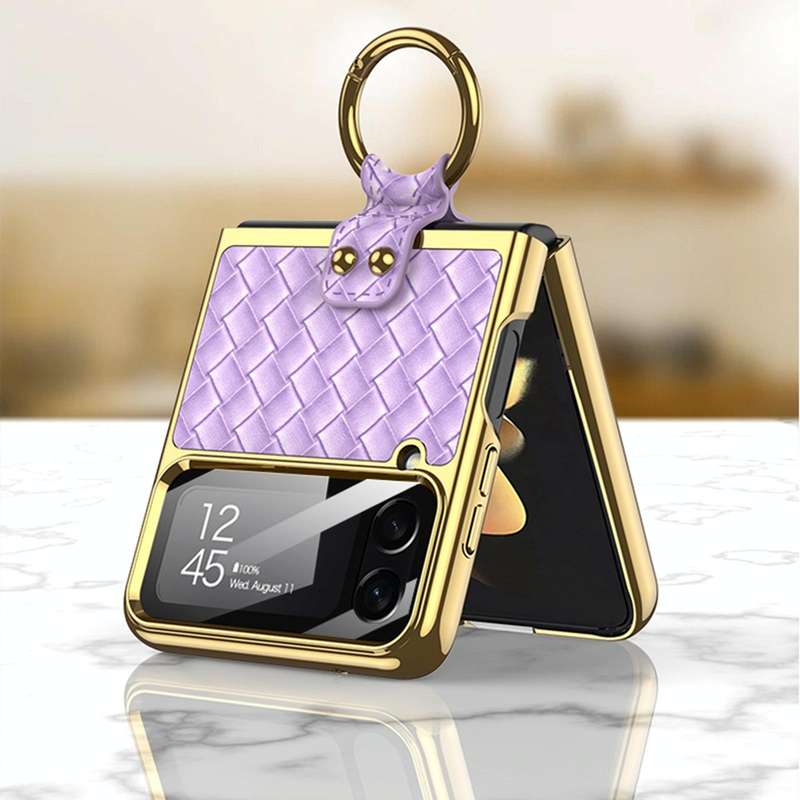 For Samsung Galaxy Z Flip4 GKK Weave Texture Electroplating Protective Phone Case(Blue)