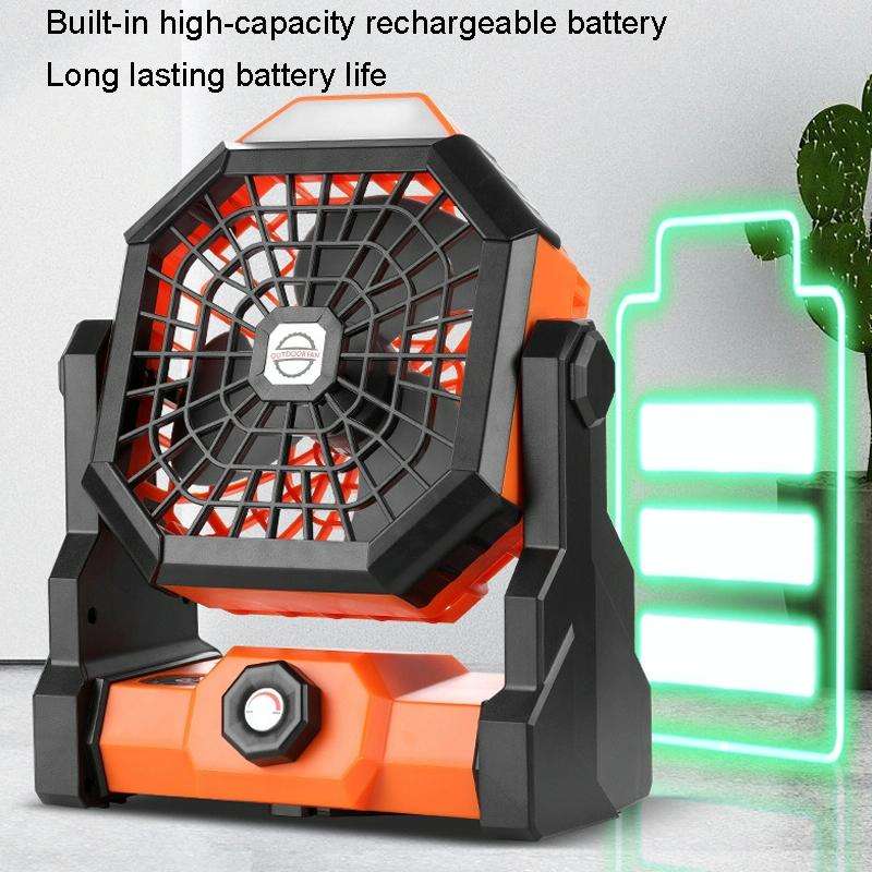 Outdoor Infinitely Variable Speed Portable Large Wind Charging Camping Lighting Fan(Black Green)