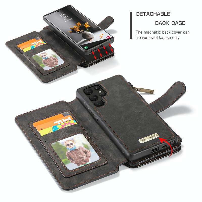 For Samsung Galaxy S22 Ultra 5G CaseMe-007 Detachable Multifunctional Leather Phone Case(Black)