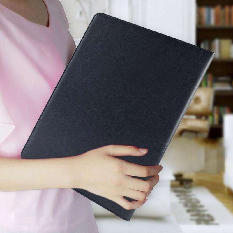 Office Supplies Business Style Leather Document Folder with 30-pages A4 Note Pad & Calculator (Bl...