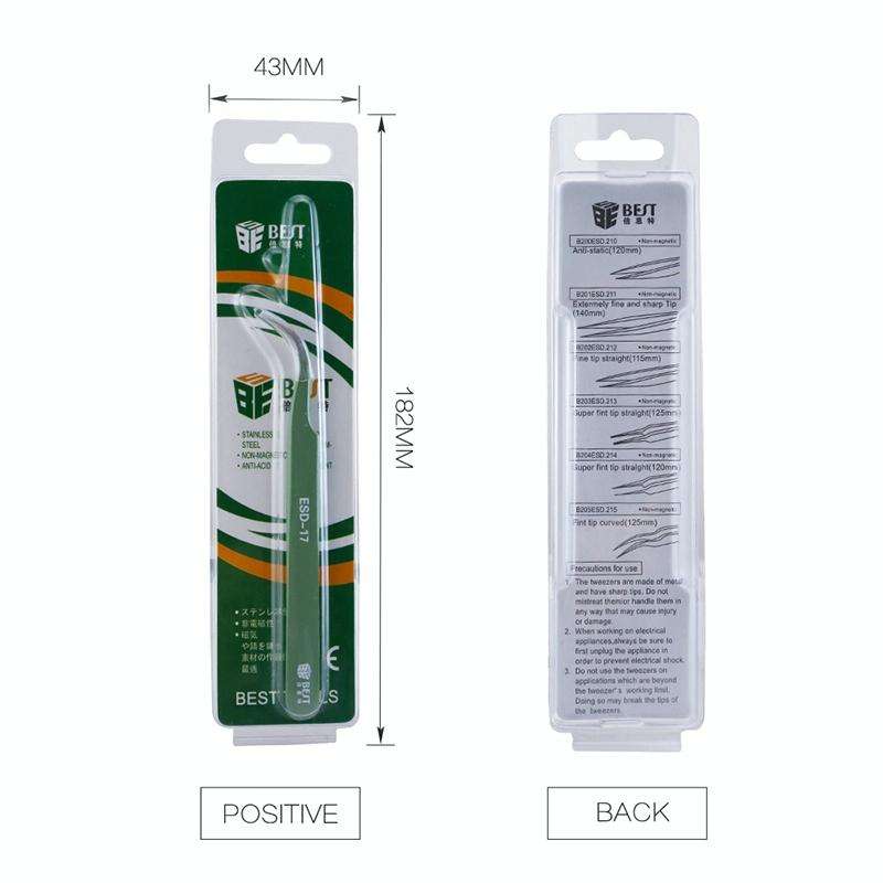 BEST BST-17 Precision Anti-static ESD Stainless Steel Tweezers
