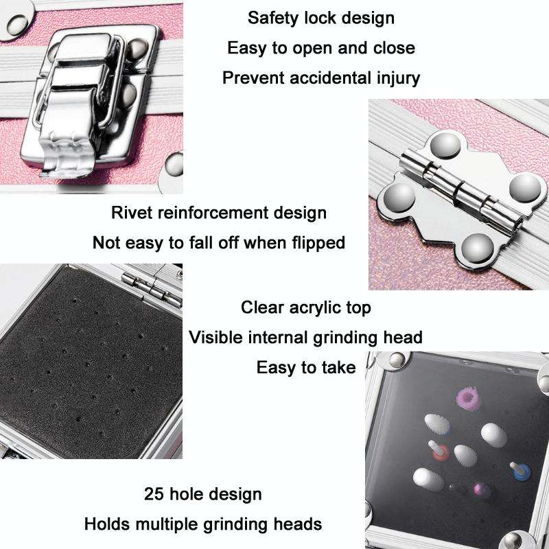 Nail Polishing Head 25 Holes Display Stand Dustproof Storage Box(Pink)