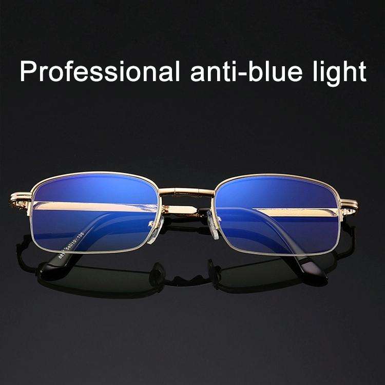 Folding Anti Blue-ray Presbyopic Reading Glasses with Case & Cleaning Cloth, +3.00D(Gold)