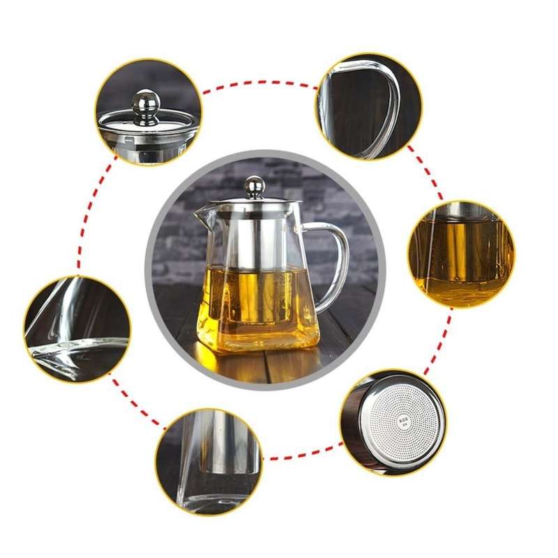 Stainless Steel Clear Heat Resistant Glass Filter Tea Pot, Capacity: 550ml