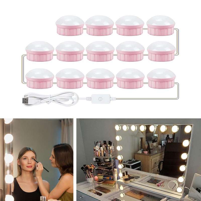 14 LEDs Mirror Front Light Dimmable Makeup Mirror USB Touch Control Light(White Light)