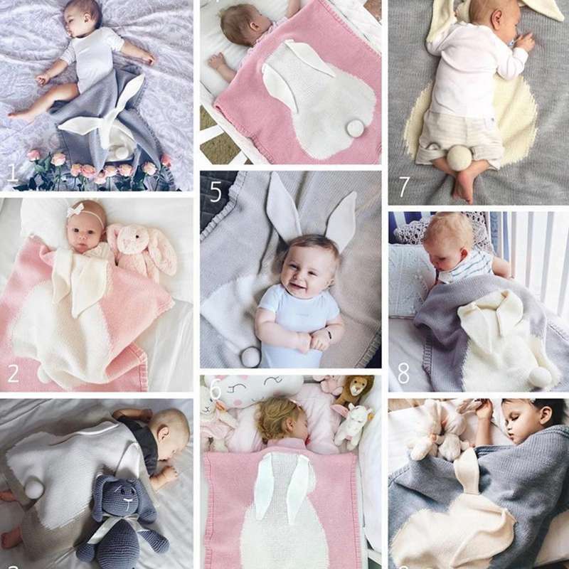 Rabbit Pattern Stereoscopic Ears Baby Knitted Blanket(Grey)