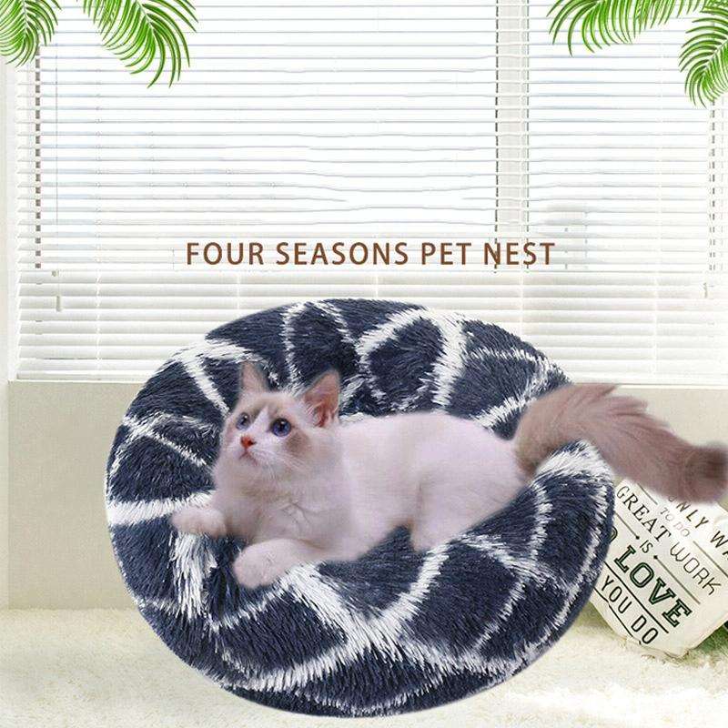 Long-haired Round Pet Kennel Warm Pet Bed, Specification: 40cm(Gray)