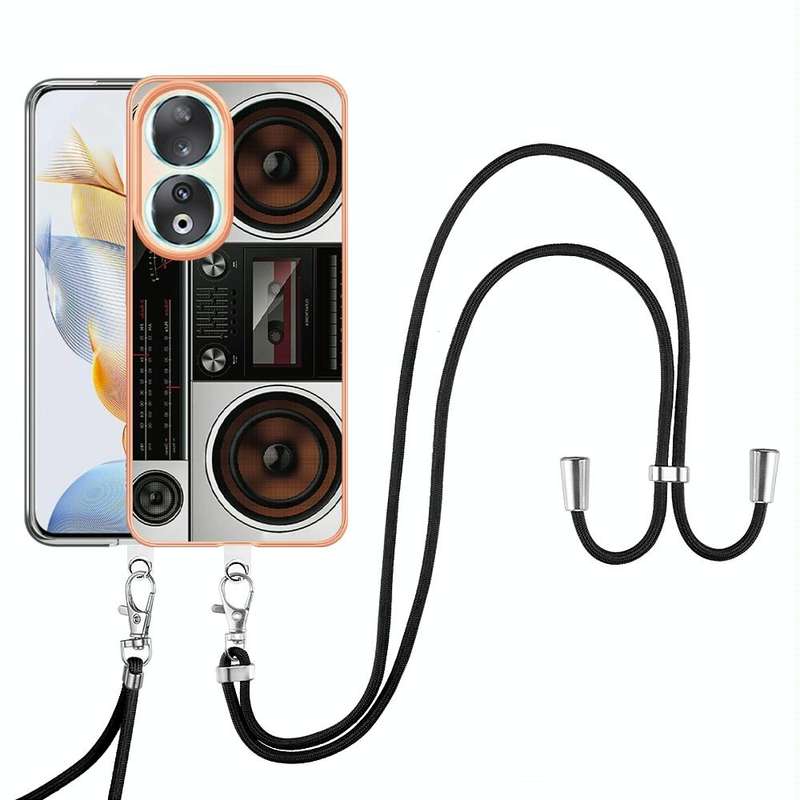 For Honor 90 Electroplating Dual-side IMD Phone Case with Lanyard(Retro Radio)