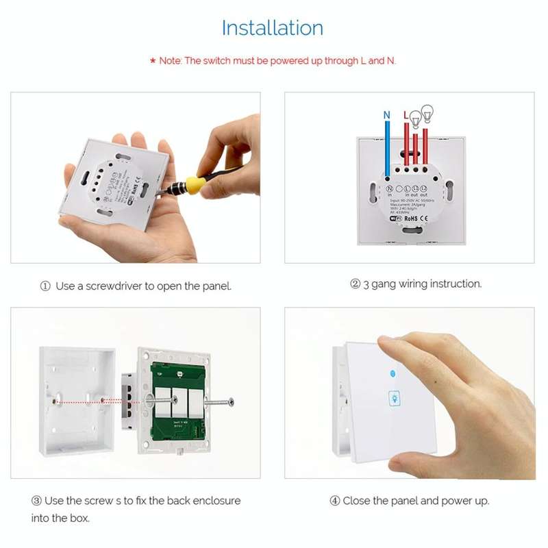 WS-EU-01 EWeLink APP & Touch Control 2A 1 Gang Tempered Glass Panel Smart Wall Switch, AC 90V-250...