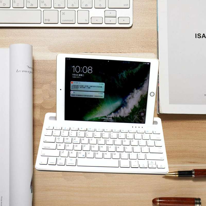 B908 Ultra-slim 78 Keys Bluetooth Wireless Keyboard with Concave Mobile Phone Holder (White)