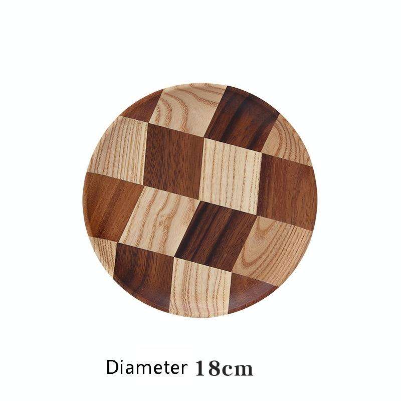 Wooden Tray Dinner Plate Household Fruit Cake Dessert Plate Wooden Dish Round 18cm