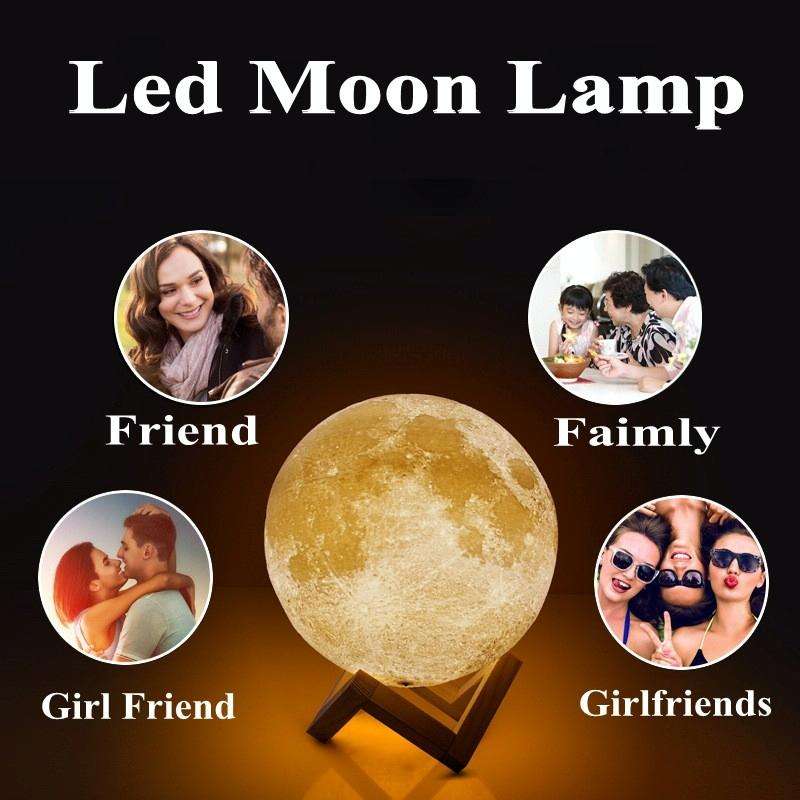 Customized Patted 3-color 3D Print Lamp USB Charging Energy-saving LED Night Light with Wooden Ho...