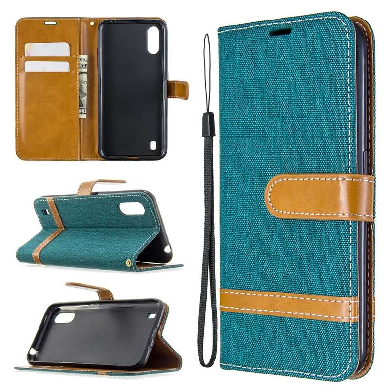 For Galaxy A01 Color Matching Denim Texture Horizontal Flip Leather Case with Holder & Card Slots...