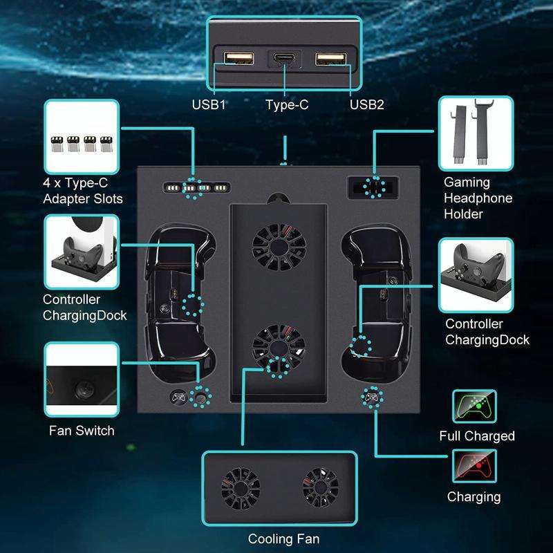 Iplay For Xbox Series S Host Cooling Bracket Handle Charging Base(Black)