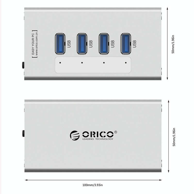 ORICO A3H4 Aluminum High Speed 4 Ports USB 3.0 HUB with 12V/2.5A Power Supply for Laptops(Silver)