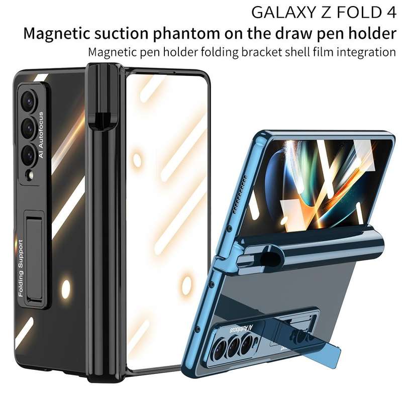For Samsung Galaxy Z Fold4 GKK Magnetic Fold Hinge Shockproof Phone Case with Pen Slots(Silver)