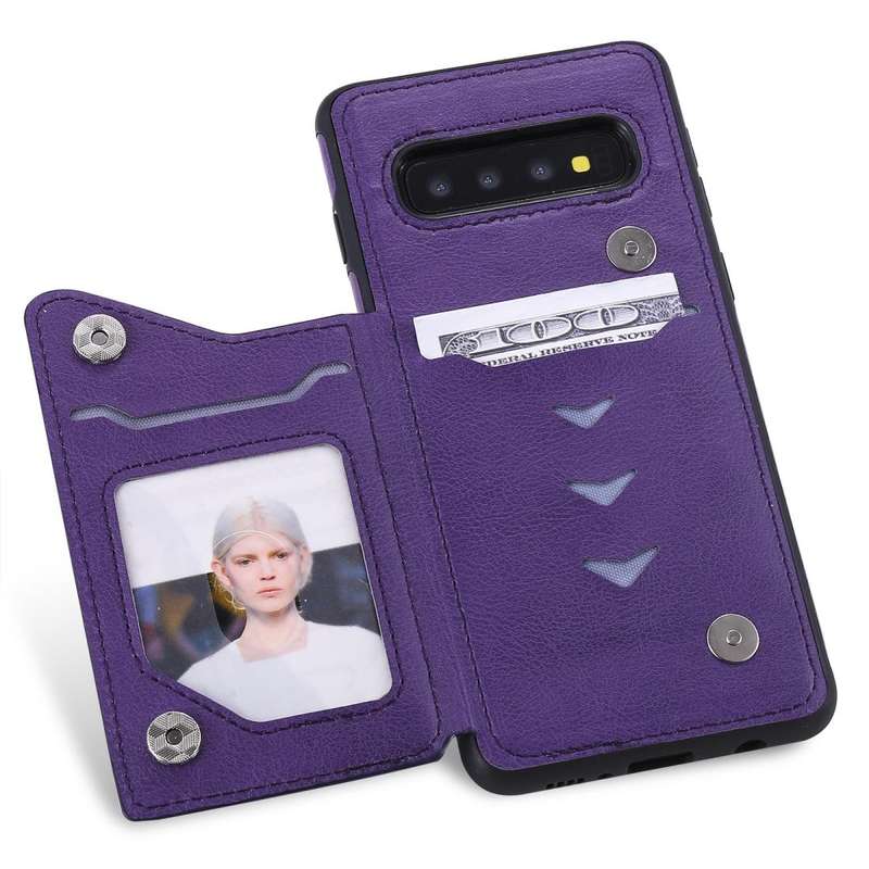 For Galaxy S10 Solid Color Double Buckle Zipper Shockproof Protective Case(Purple)