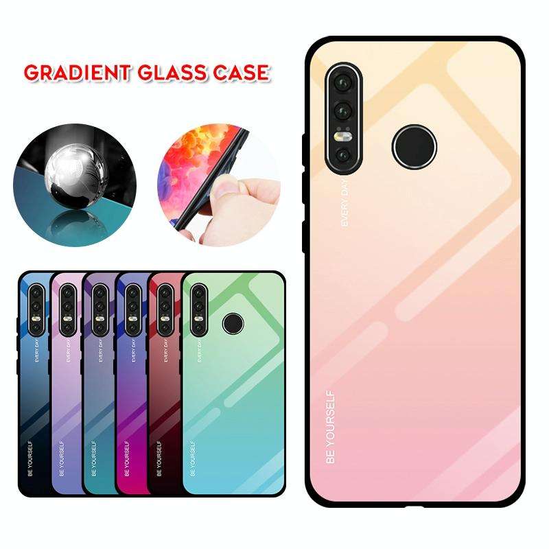For Huawei P30 Lite Gradient Color Glass Case(Red Blue)