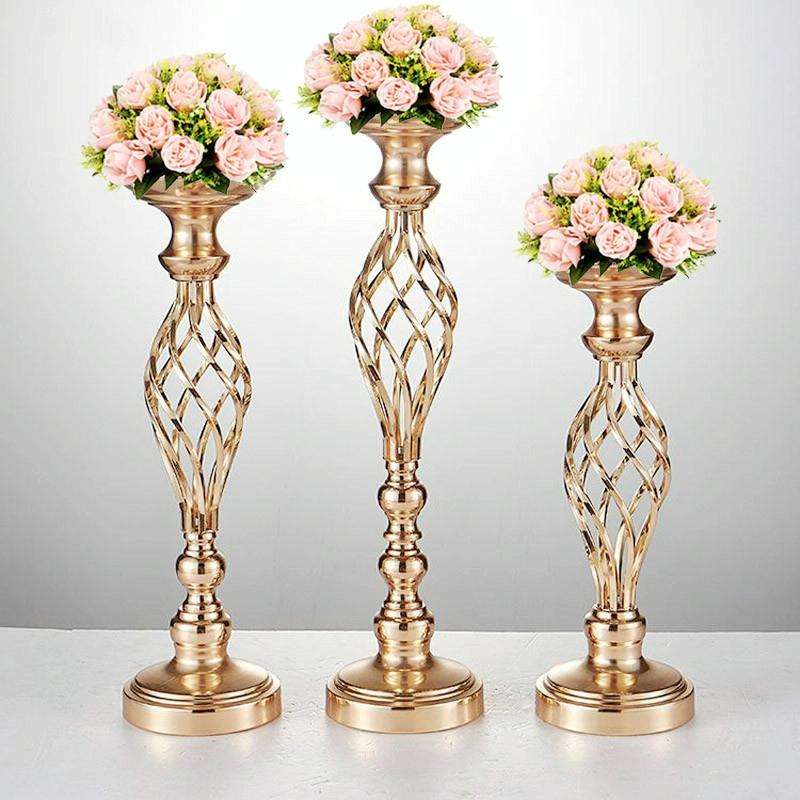 Gold Plated Wrought Iron Candlestick Window Wedding Props Decoration, Size:40cm