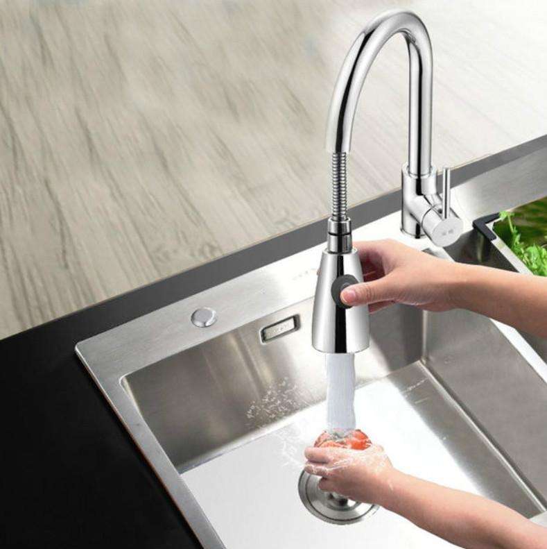 Kitchen Pull-out Faucet Hot And Cold Home 304 Stainless Steel Retractable Rotating Faucet, Style:...