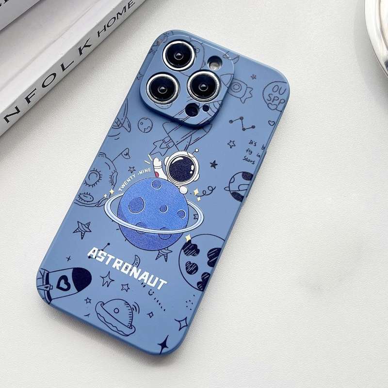 For iPhone XR Liquid Silicone Straight Side Phone Case(Blue Astronaut)