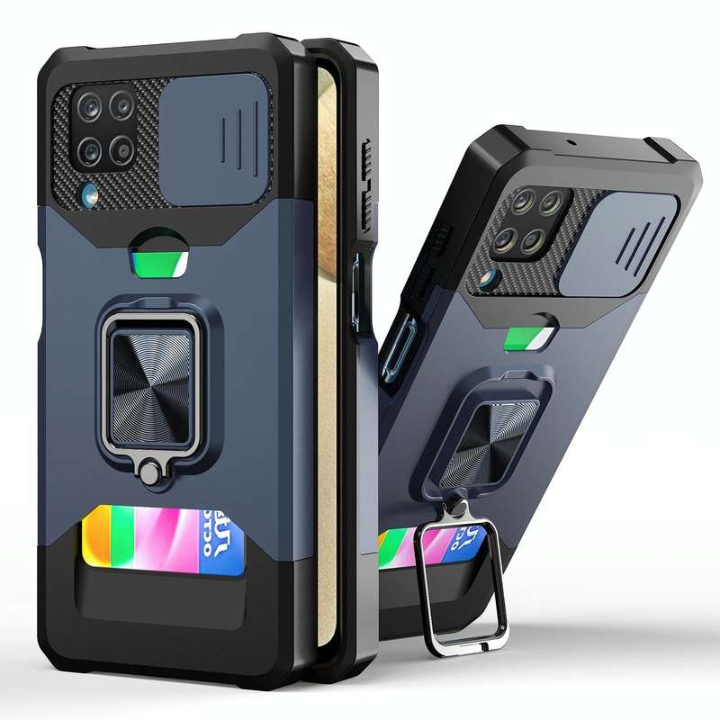 For Samsung Galaxy A12 Sliding Camera Cover Design PC + TPU Shockproof Case with Ring Holder & Ca...