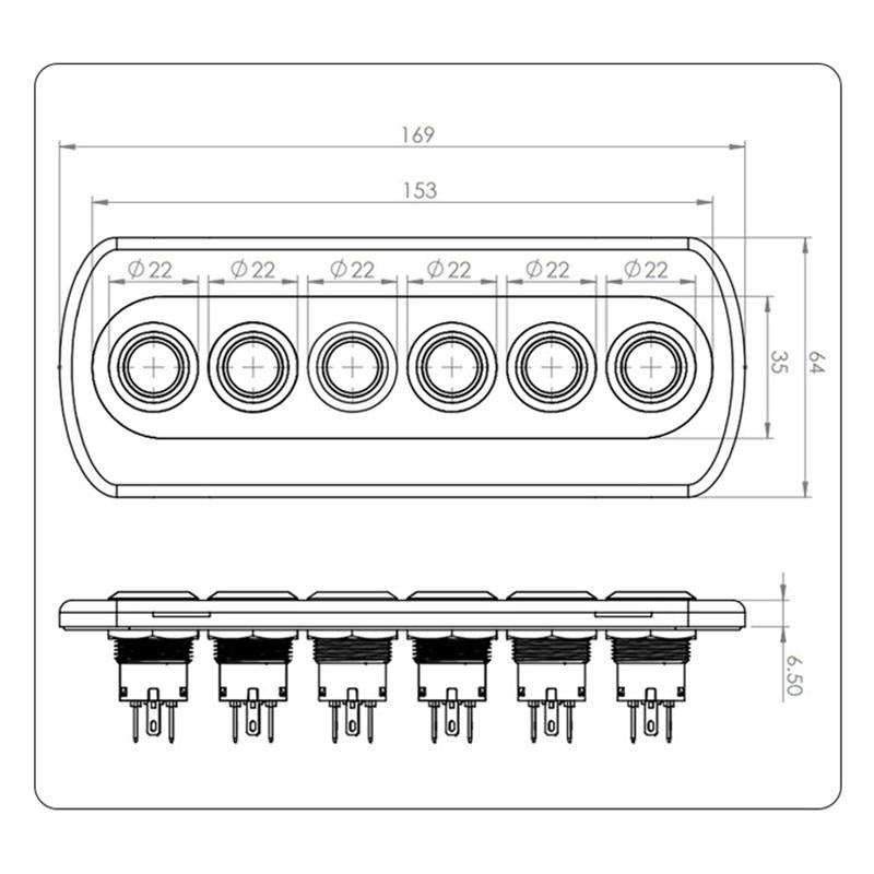 Yacht / RV Modified 6-position Button 12V 20A IP66 Carbon Fiber Panel Switch (Blue Light)