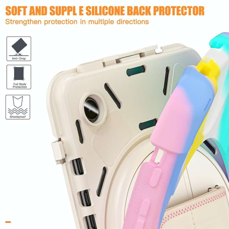 For Samsung Galaxy Tab A9+ Rotary Handle Grab TPU + PC Tablet Case(Colorful Pink)