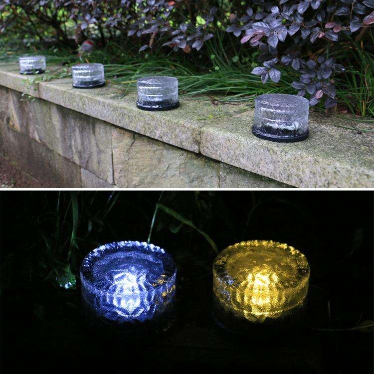 Outdoor Solar Buried Lamp Round Glass Floor Street Light Garden Ice Brick Waterproof Lamp(Warm Li...
