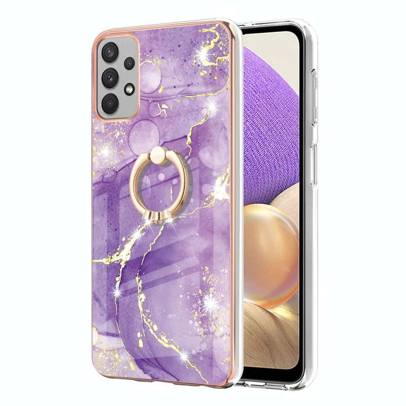 Samsung Galaxy A53 5G Electroplating Marble IMD TPU Phone Case with Ring Holder(Purple 002)