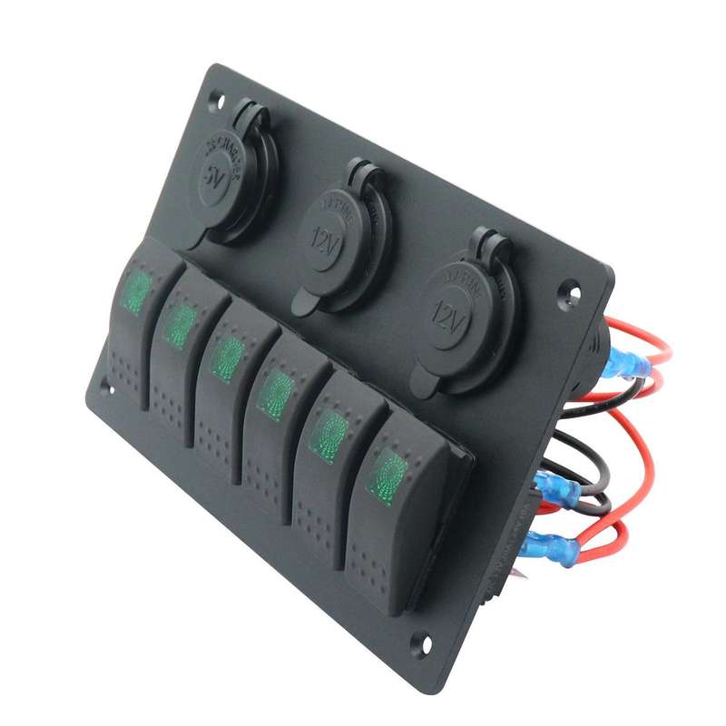 Multi-functional Combination Switch Panel 12V / 24V 6 Way Switches + Dual USB Charger for Car RV ...