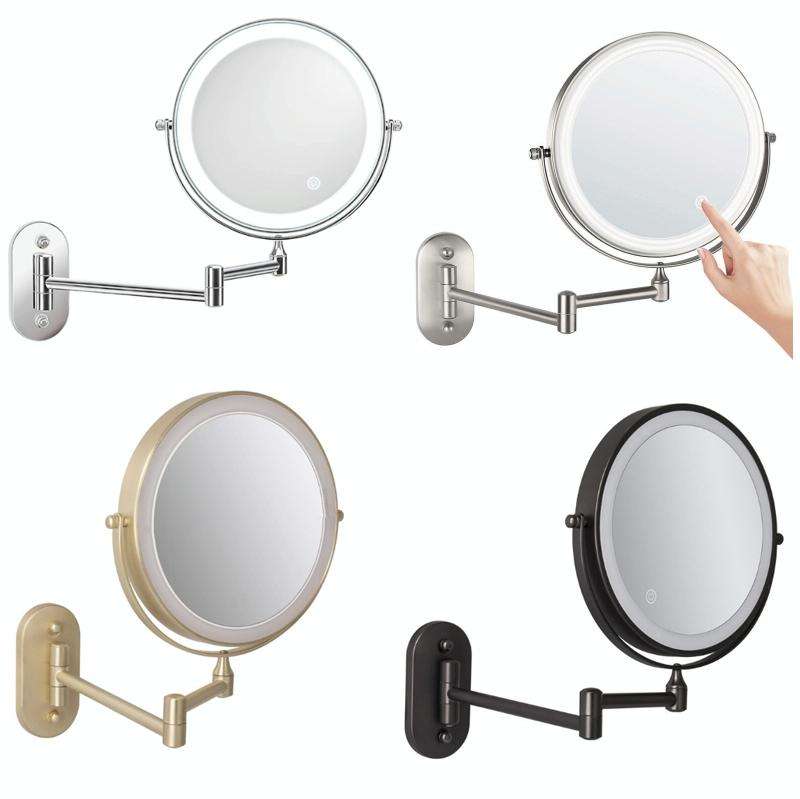 8 Inch Wall-Mounted Double-Sided Makeup Mirror LED Three-Tone Light Bathroom Mirror, Colour: USB ...