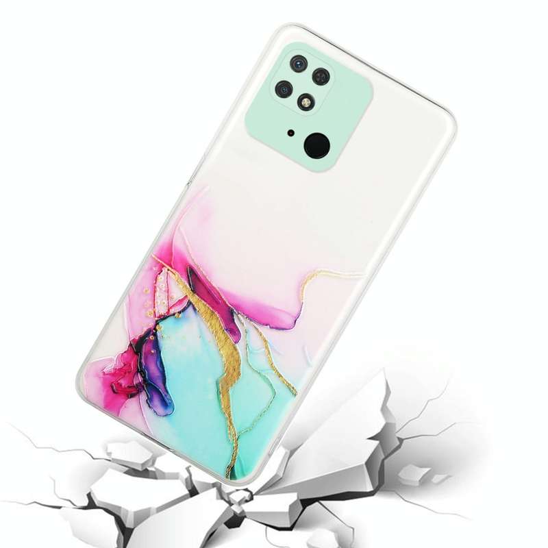 For Xiaomi Redmi 10C Hollow Marble Pattern TPU Precise Hole Phone Case(Green)