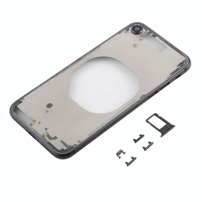Transparent Back Cover with Camera Lens & SIM Card Tray & Side Keys for iPhone 8 (Black)