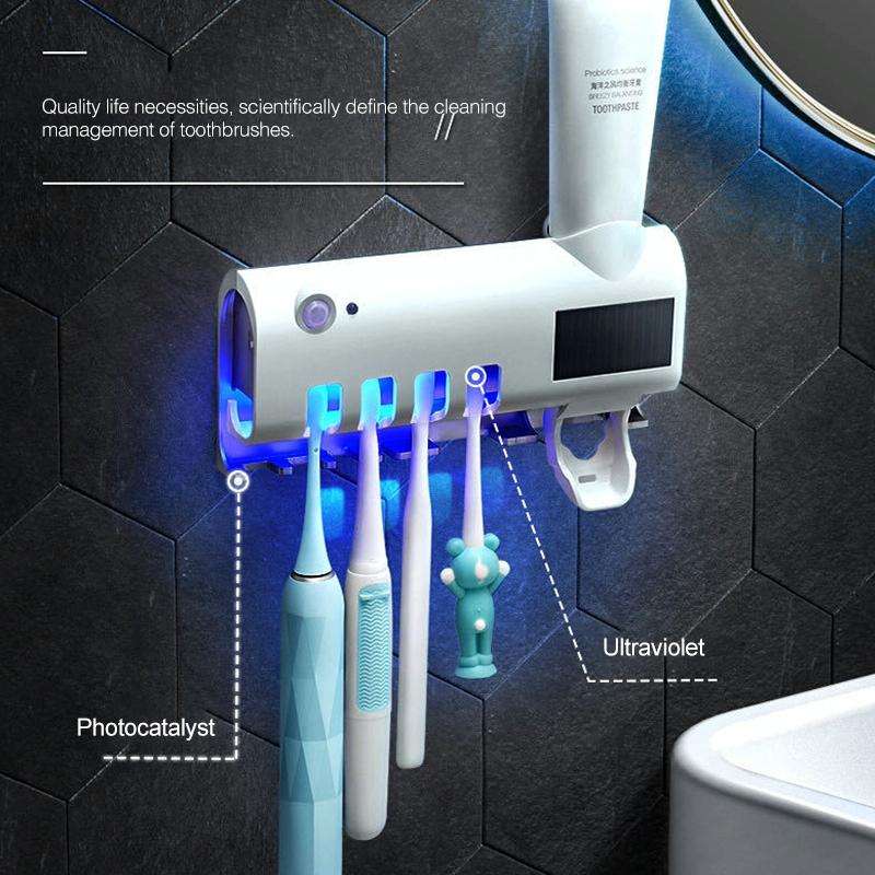 Ultraviolet Toothbrush Sterilizer Bathroom Wall-mounted Toothbrush Holder (Black)