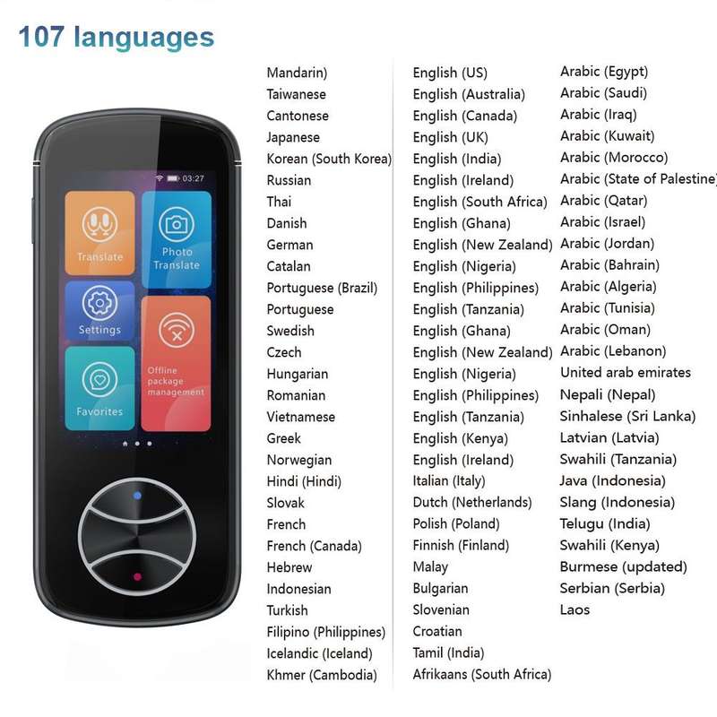 V10 3.0 inch Touch Screen Smart Translator 107 Languages with Offline Translation / Photo Transla...