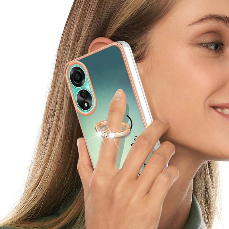 For OPPO A78 4G Electroplating Dual-side IMD Phone Case with Ring Holder(Smile)