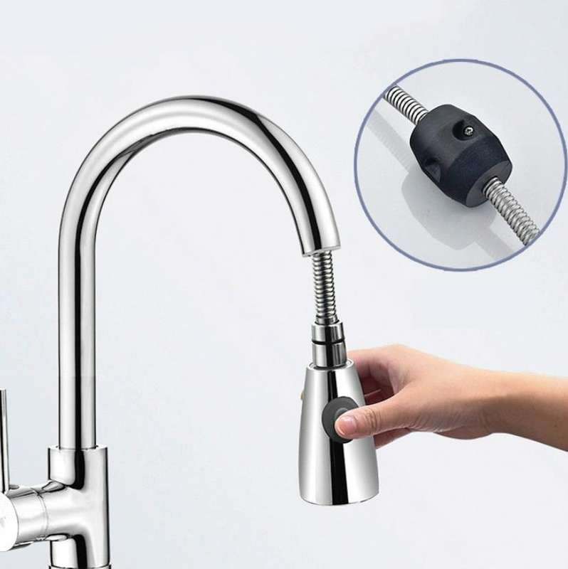 Kitchen Pull-out Faucet Hot And Cold Home 304 Stainless Steel Retractable Rotating Faucet, Style:...