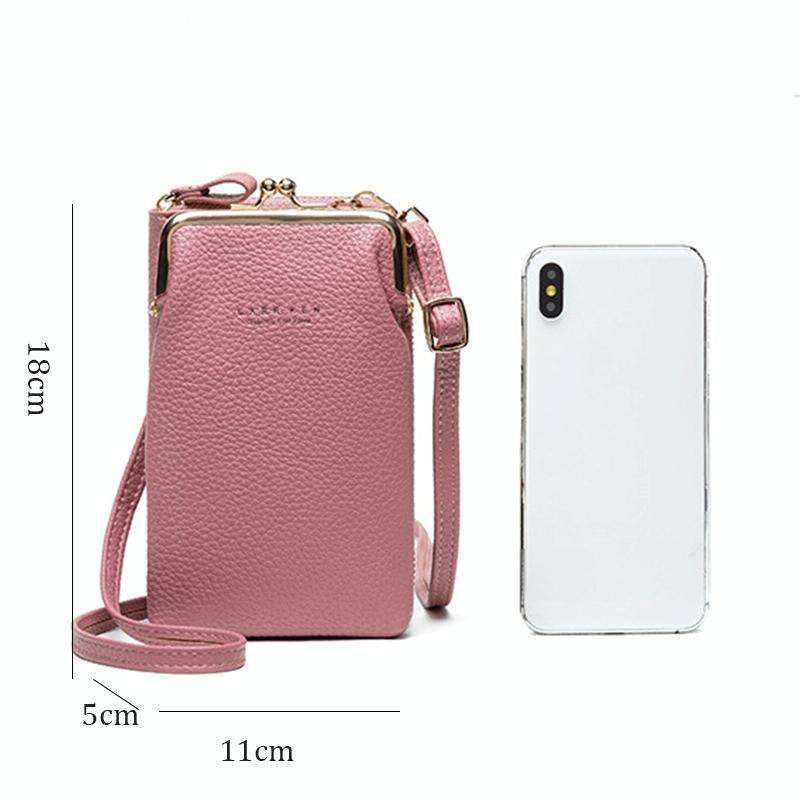 H2107 Ladies Mobile Phone Bag Shoulder Messenger Bag Pebbled Zipper Wallet(Gray)