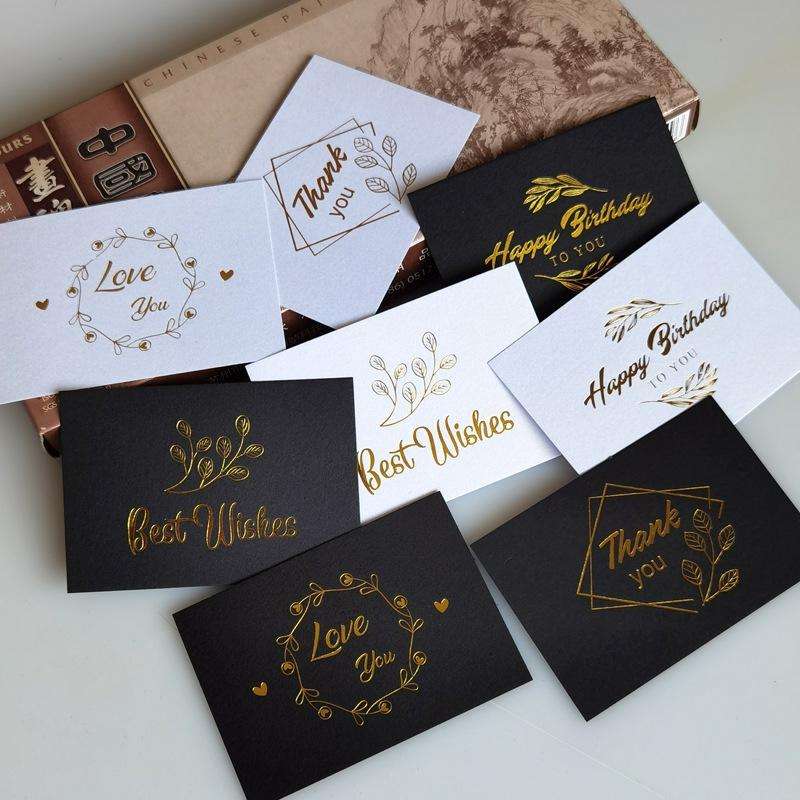 100 PCS Wedding Blessing Card Thank You Message Gift Decoration Card Bronzing Flower Greeting Car...