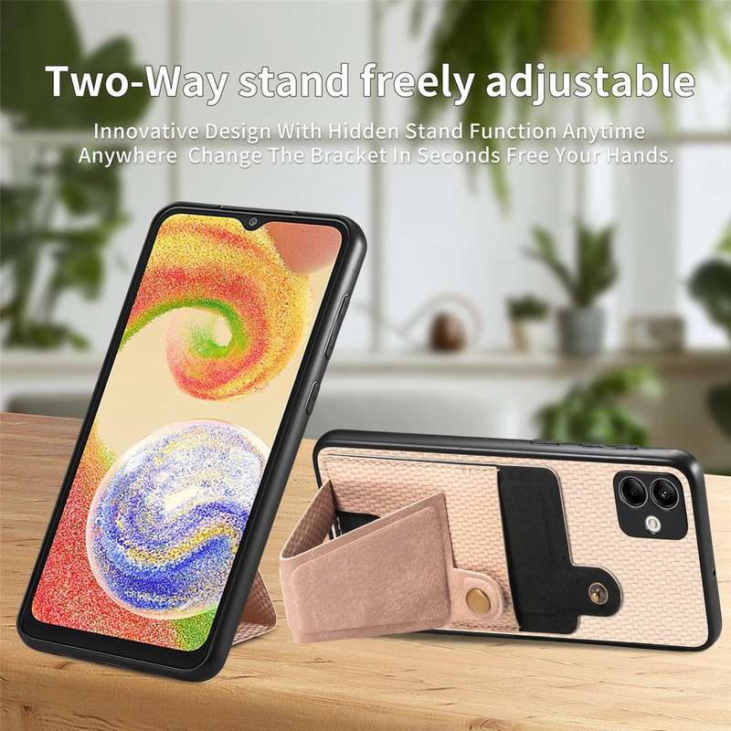 For Samsung Galaxy A04 4G Carbon Fiber Wallet Flip Card K-shaped Holder Phone Case(Khaki)
