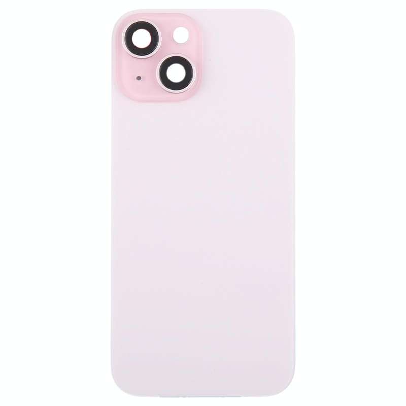 For iPhone 15 Plus Glass Battery Back Cover with Camera Lens Cover(Pink)