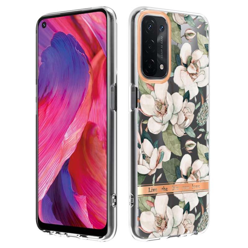 For OPPO A74 5G / A93 5G / A54 5G / A93S 5G Flowers and Plants Series IMD TPU Phone Case(Green Ga...